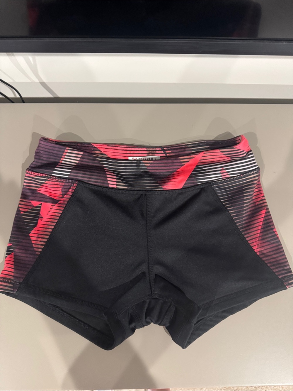 Forever 21 Black and Red Patterned Bike Shorts